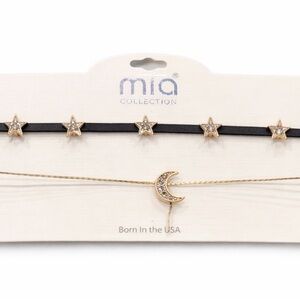 MIA Collection Star & Crescent Moon Layered Choker Necklace Set Gold Black